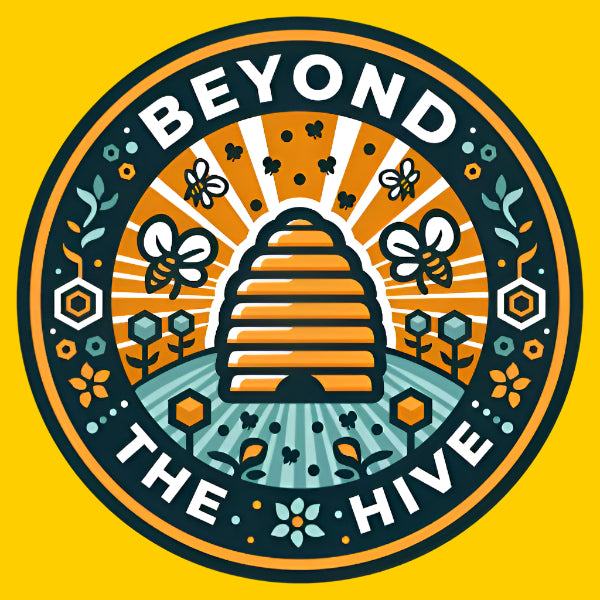 Circular logo with a beehive and bees, featuring the text 'Beyond The Hive'.